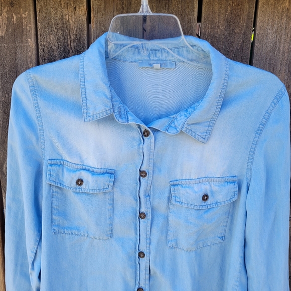 Love Tree Sky Blue Denim Shirt Womens Size M - Picture 3 of 16